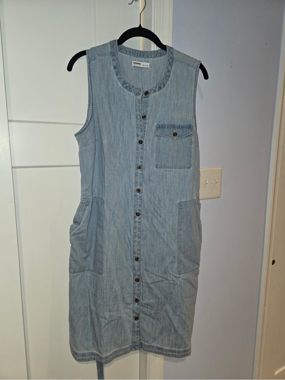 Sonoma Light Blue Sleeveless Denim Midi Dress with Buttons